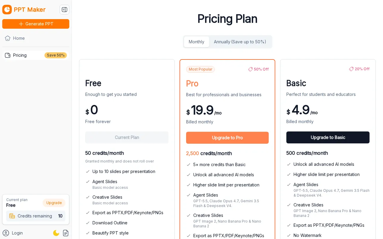 PPT Maker — pricing page