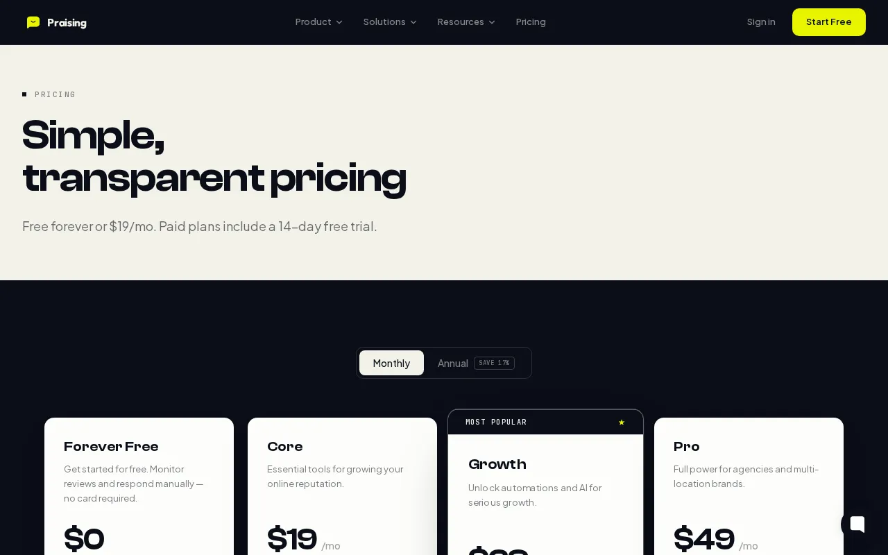 Praising AI — pricing page