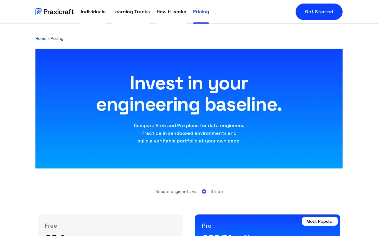 Praxicraft — pricing page