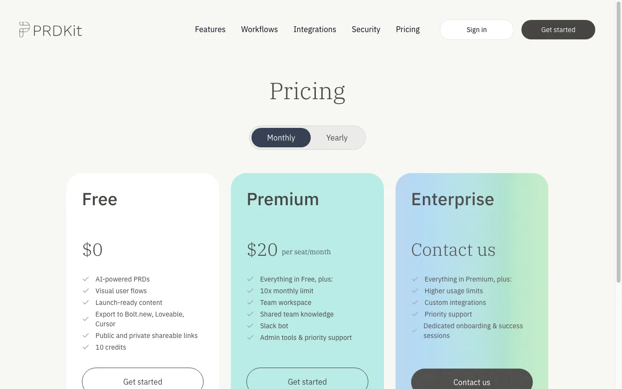 PRDKit — pricing page