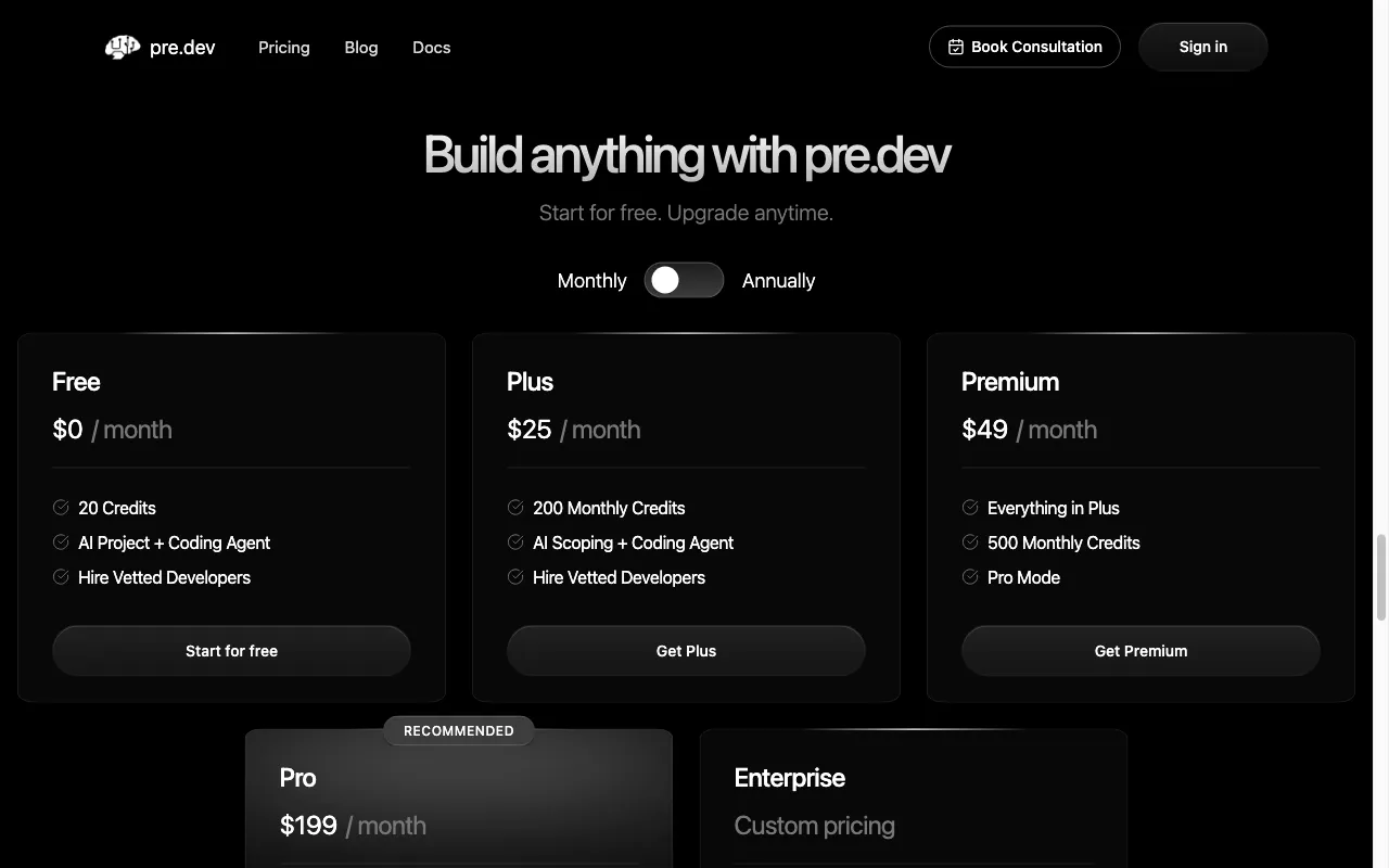 pre.dev — pricing page