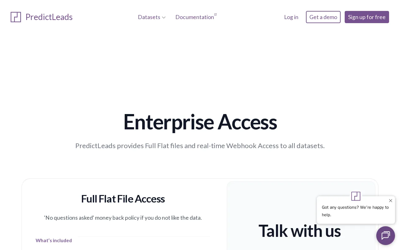 PredictLeads Technographics Dataset — pricing page