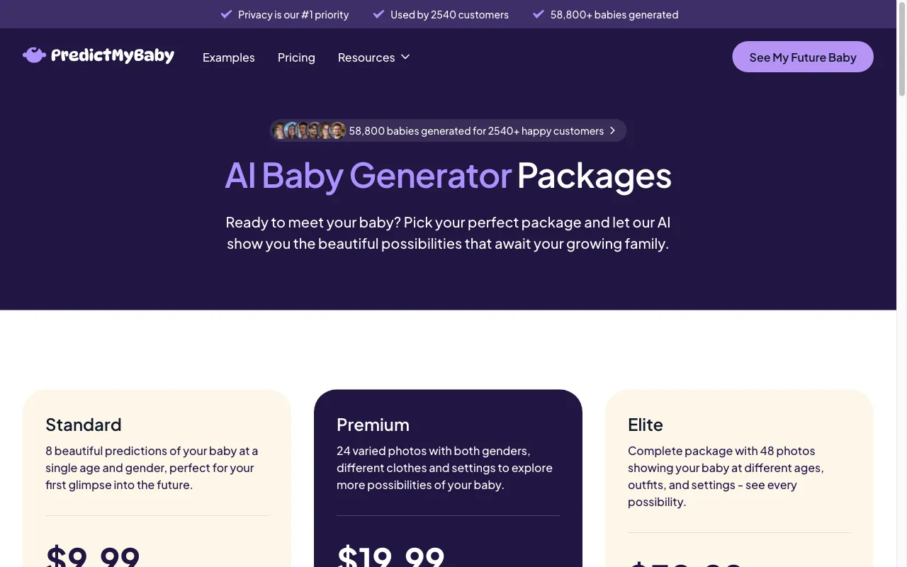 PredictMyBaby — pricing page