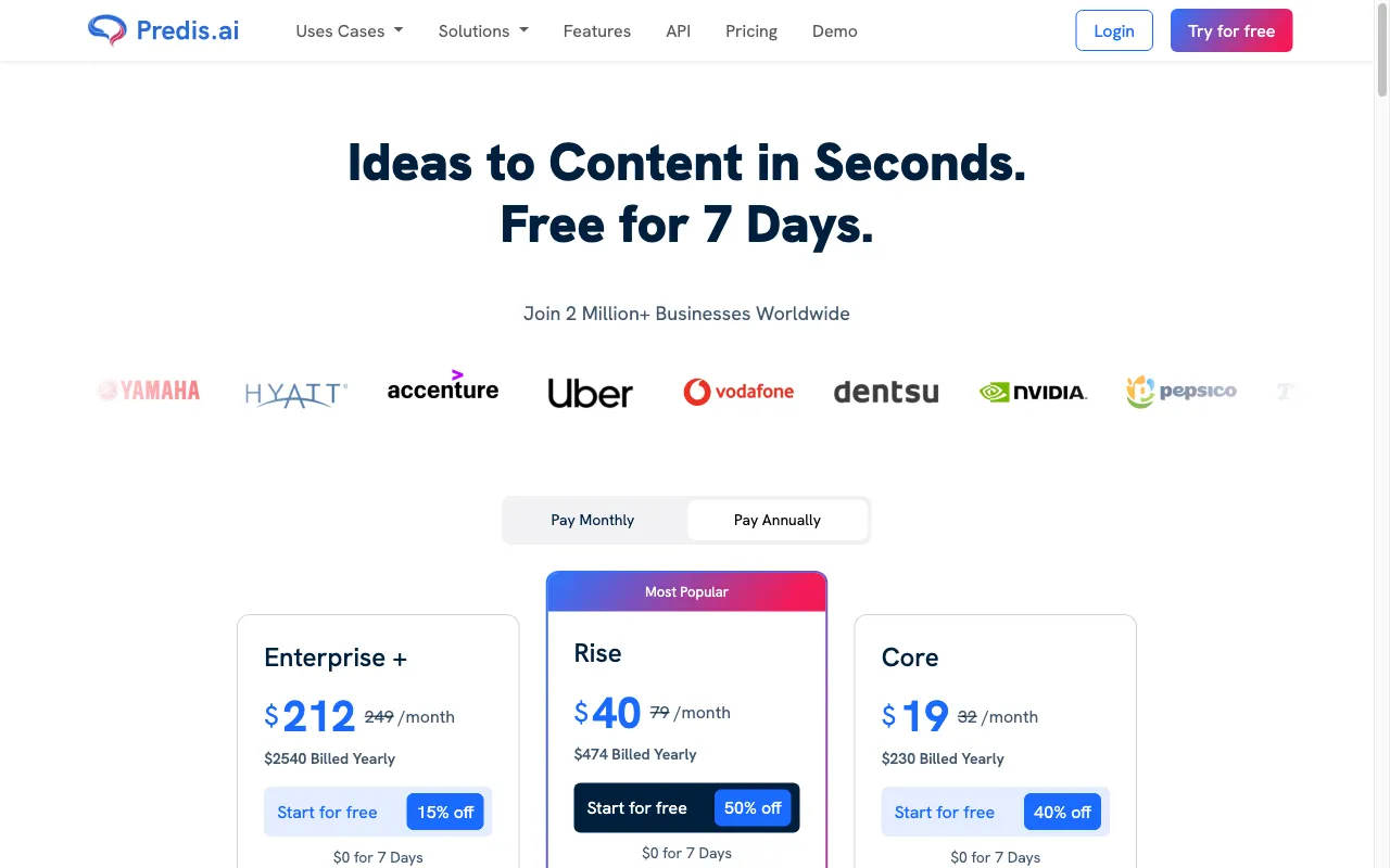 Predis — pricing page