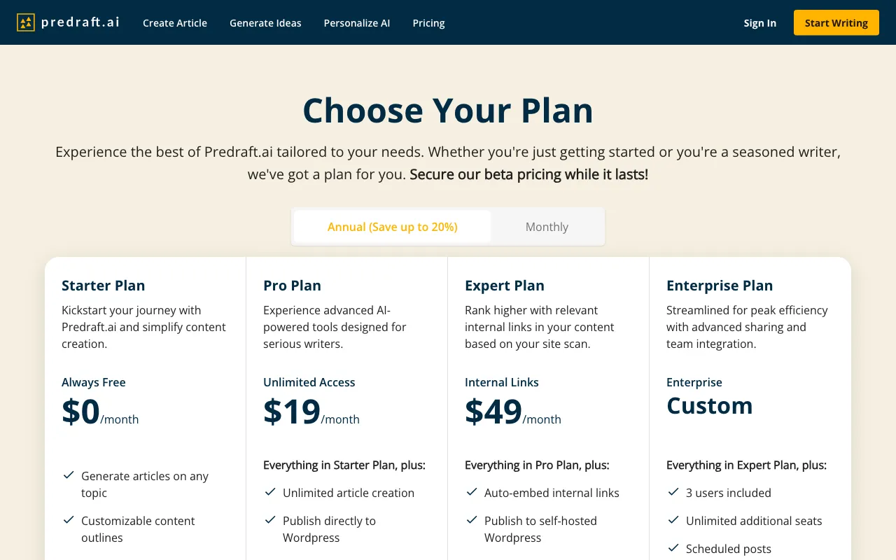 predraft.ai — pricing page