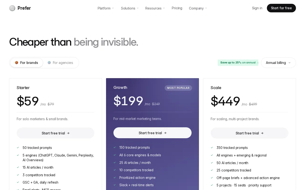Prefer — pricing page