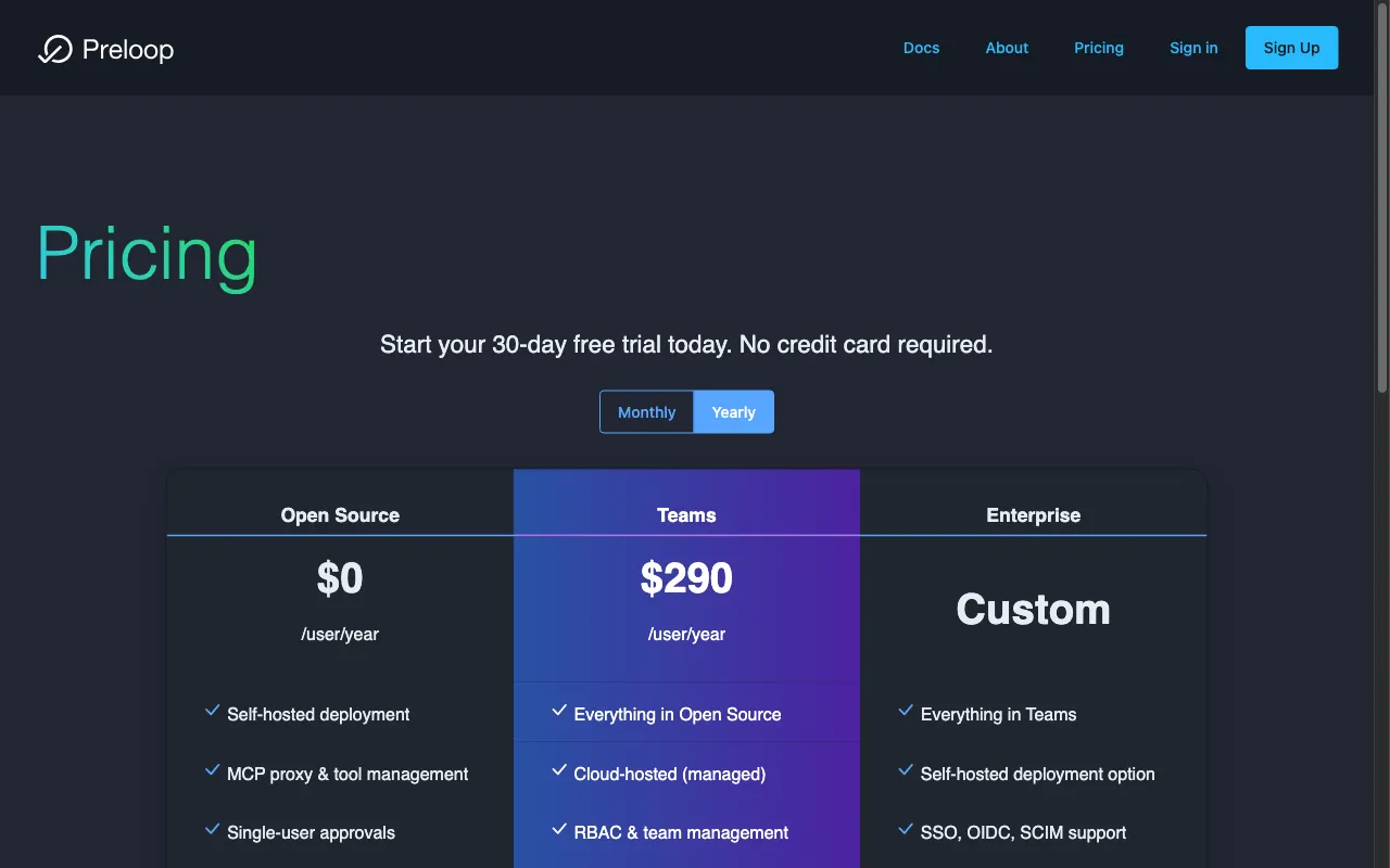 Preloop — pricing page