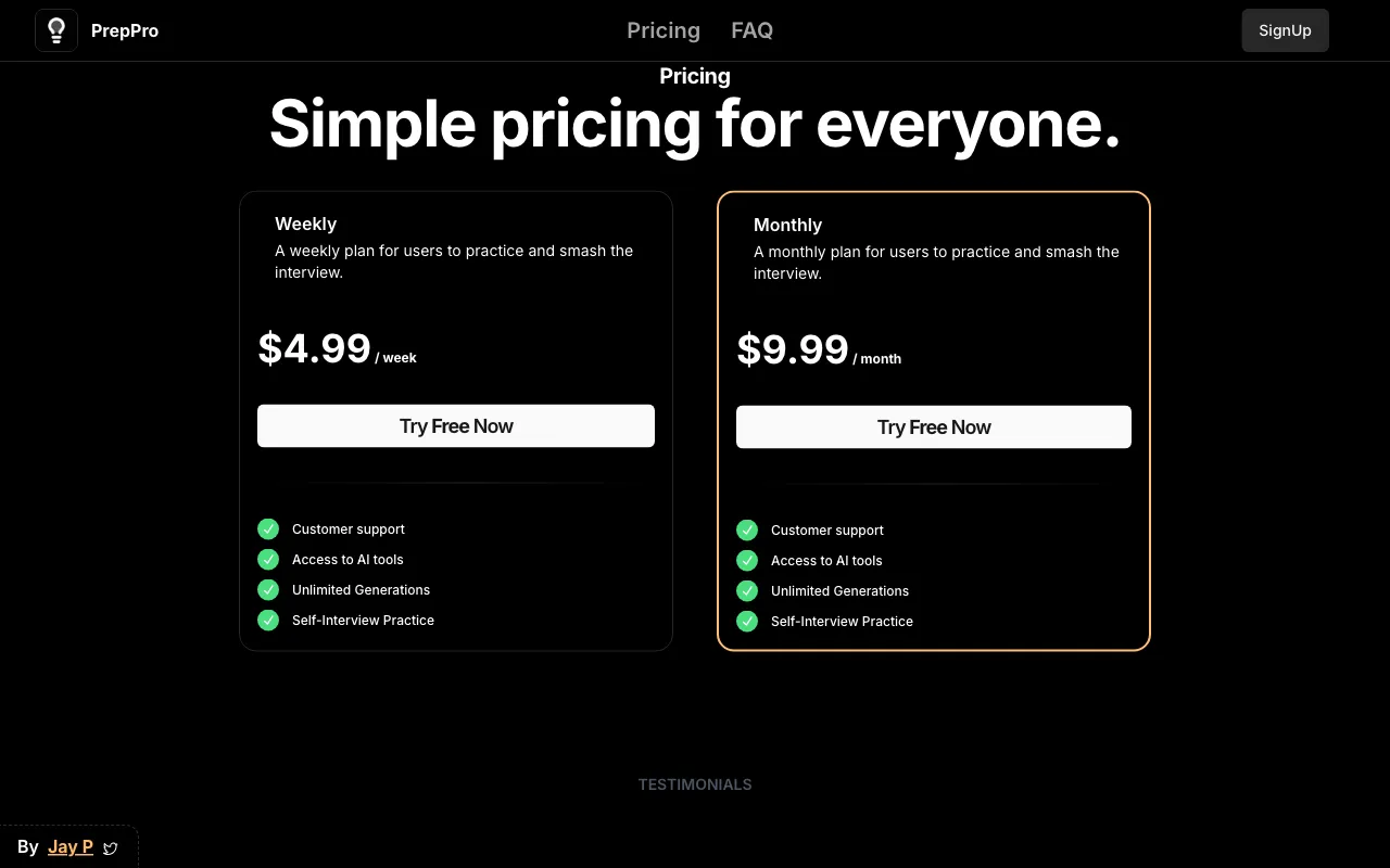 PrepPro — pricing page