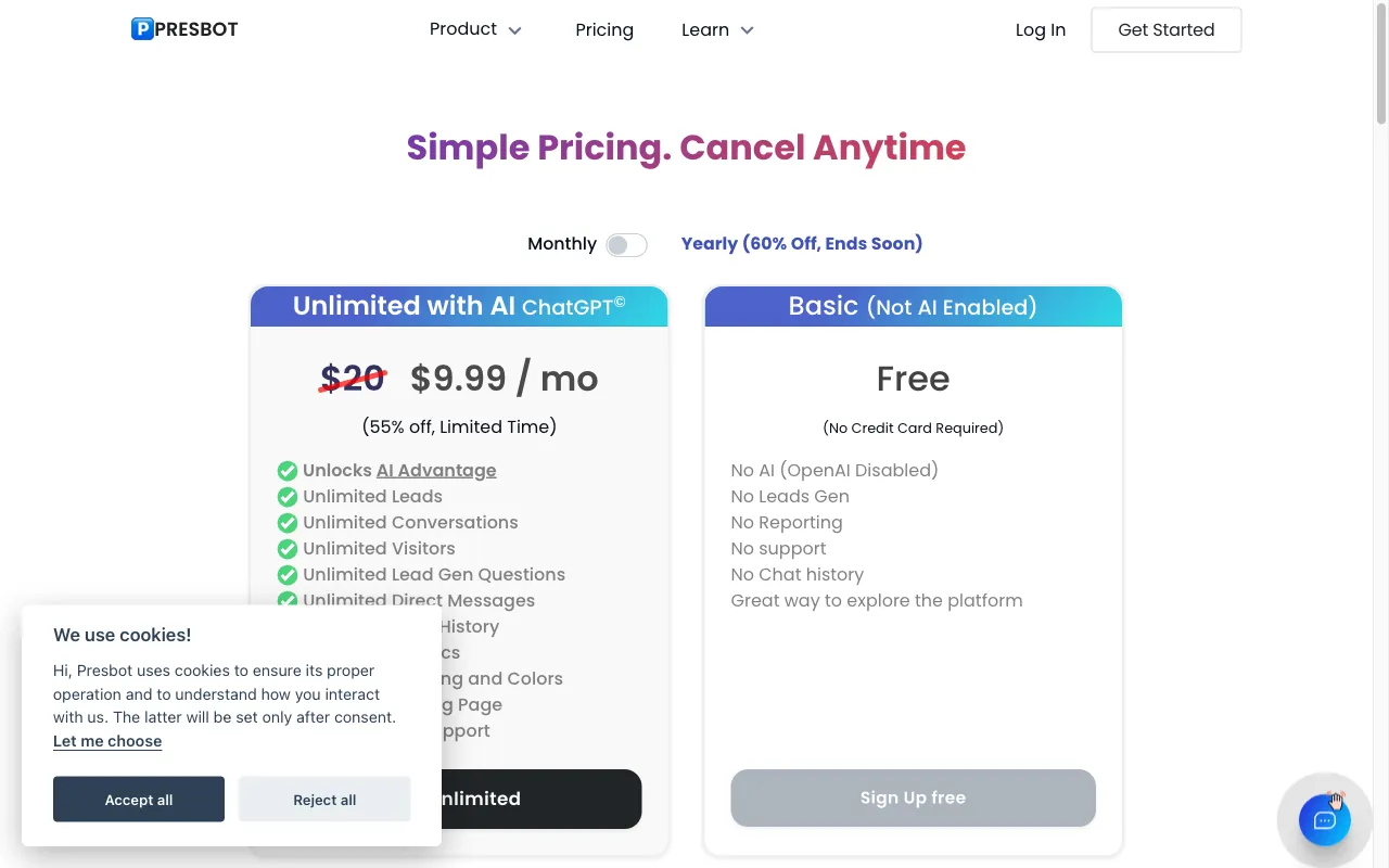 Presbot — pricing page