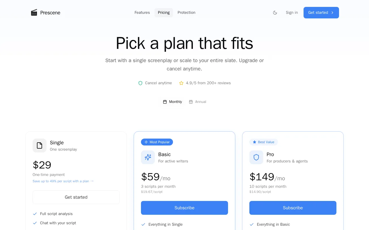 Prescene — pricing page