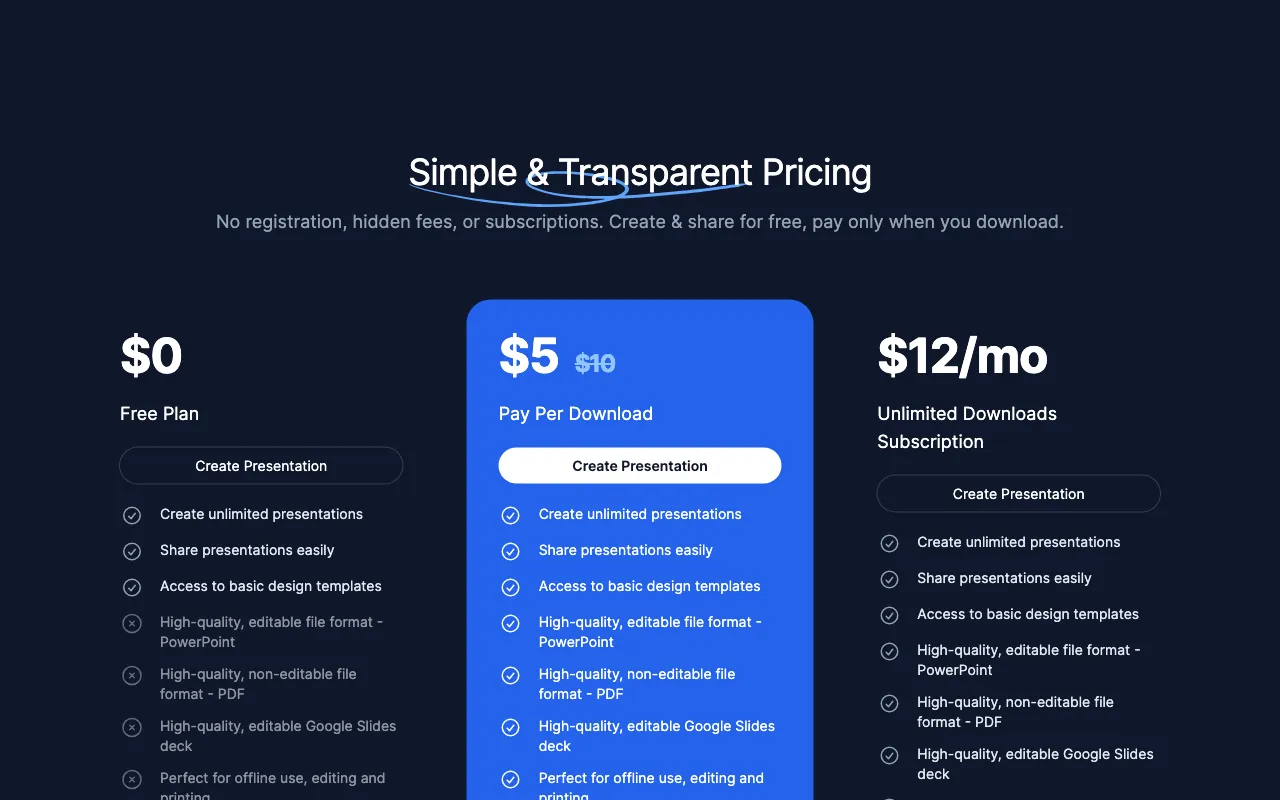 PresentationGPT — pricing page