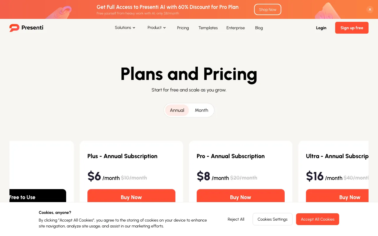 Presenti AI — pricing page