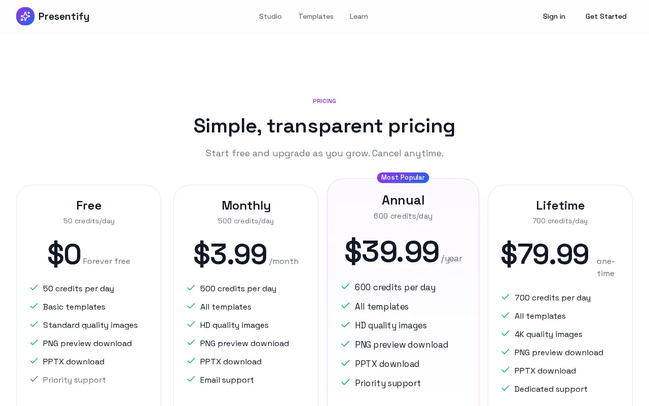 Presentify.ai — pricing page