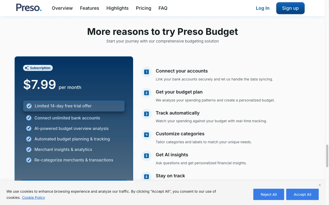 Preso Budget — pricing page