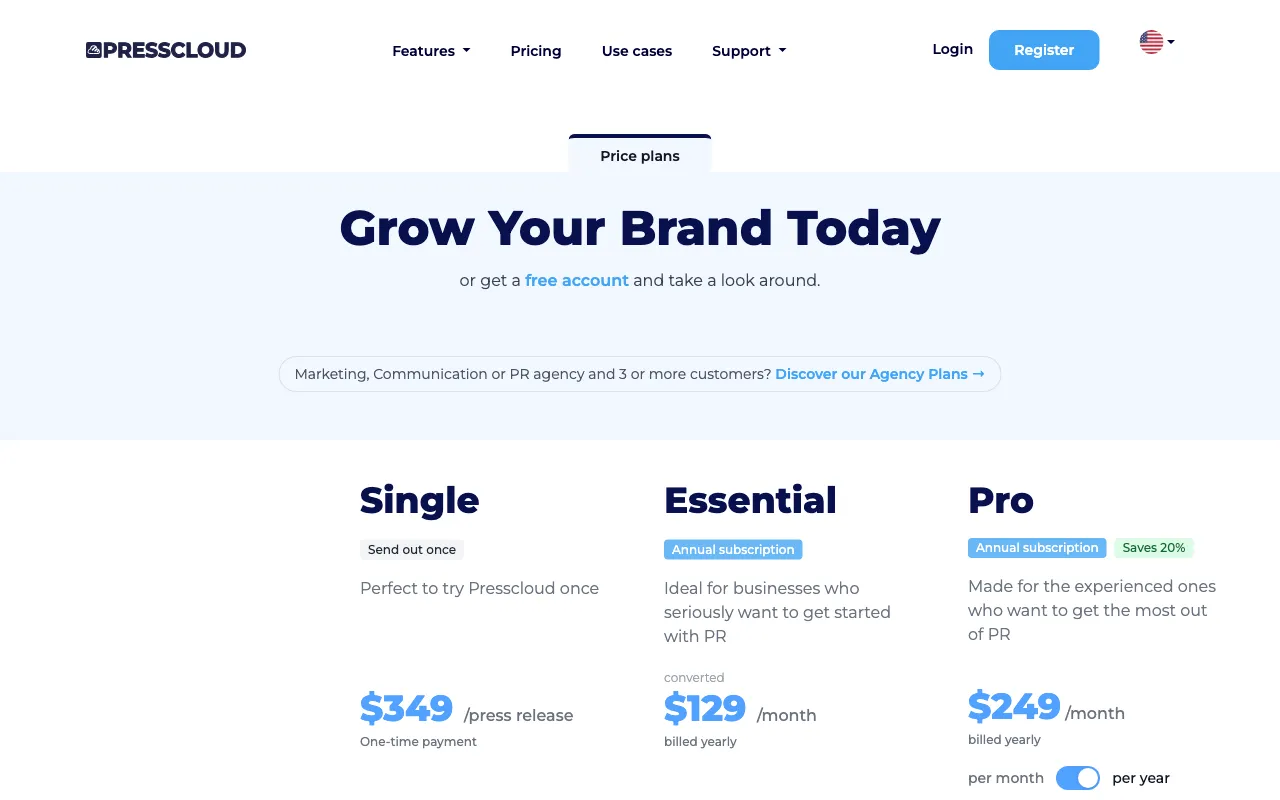 Presscloud.ai — pricing page