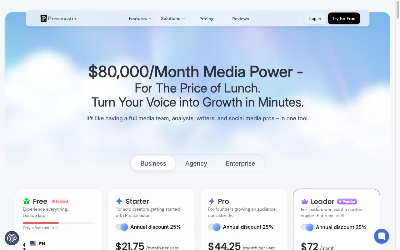 Pressmaster.ai — pricing page