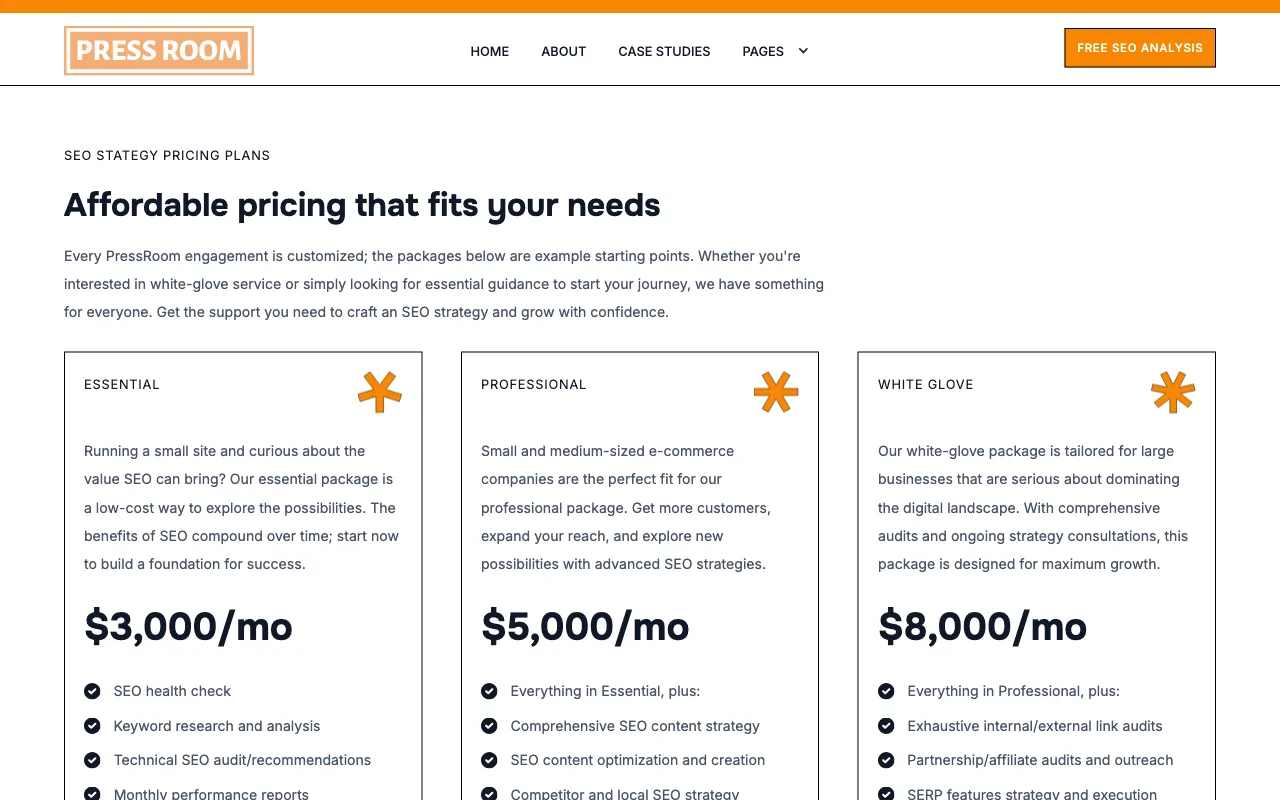PressRoom.ai — pricing page