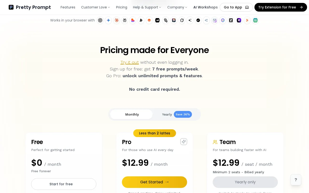Pretty Prompt — pricing page