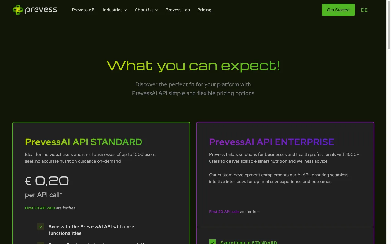 PrevessAI App — pricing page