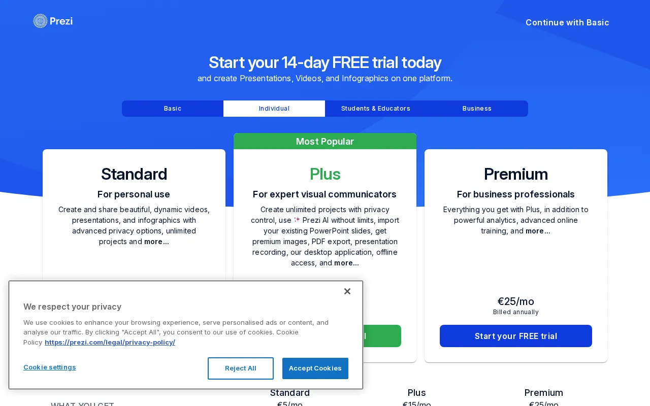 Prezi — pricing page