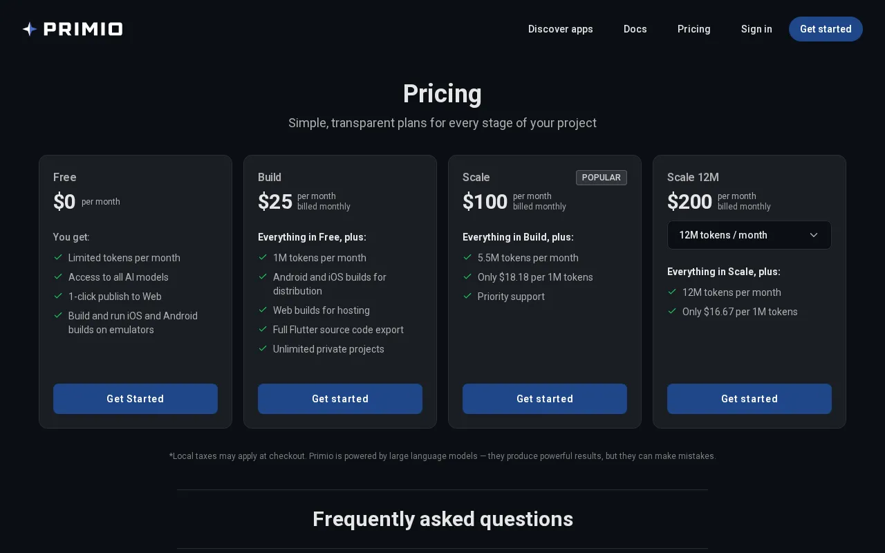 Primio — pricing page