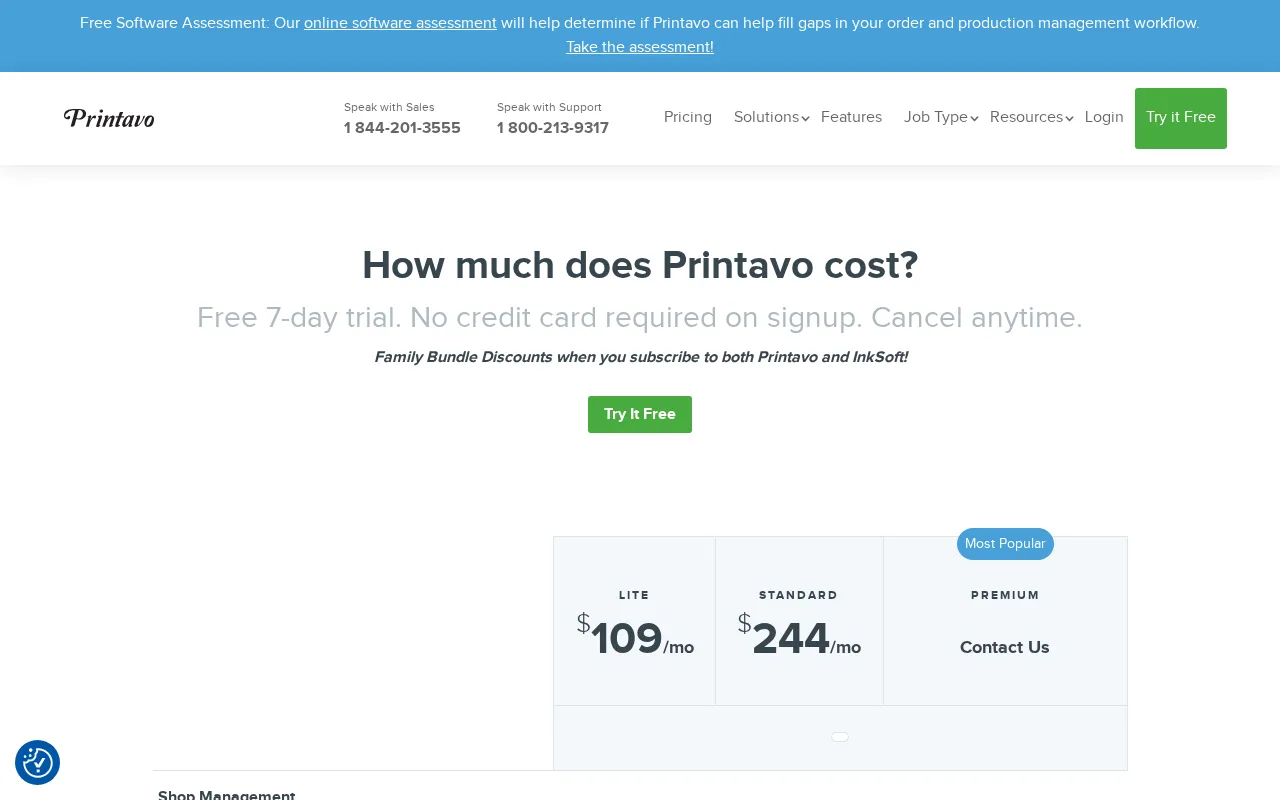 Printavo — pricing page