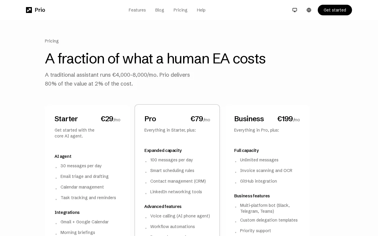 Prio — pricing page