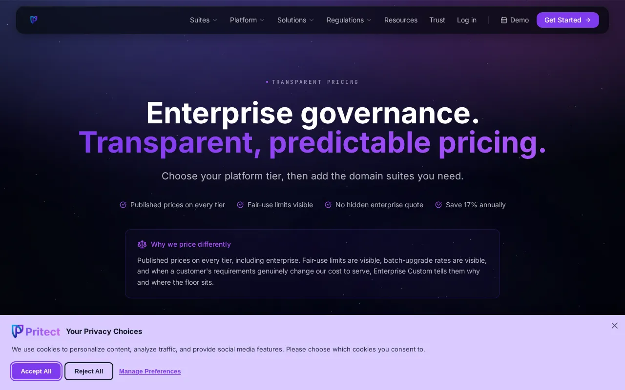 Pritect — pricing page
