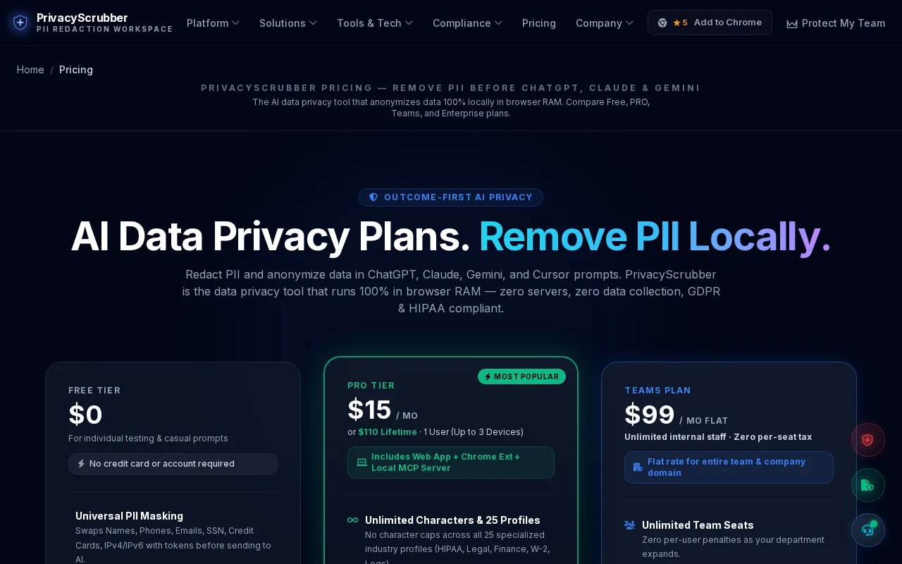 PrivacyScrubber — pricing page