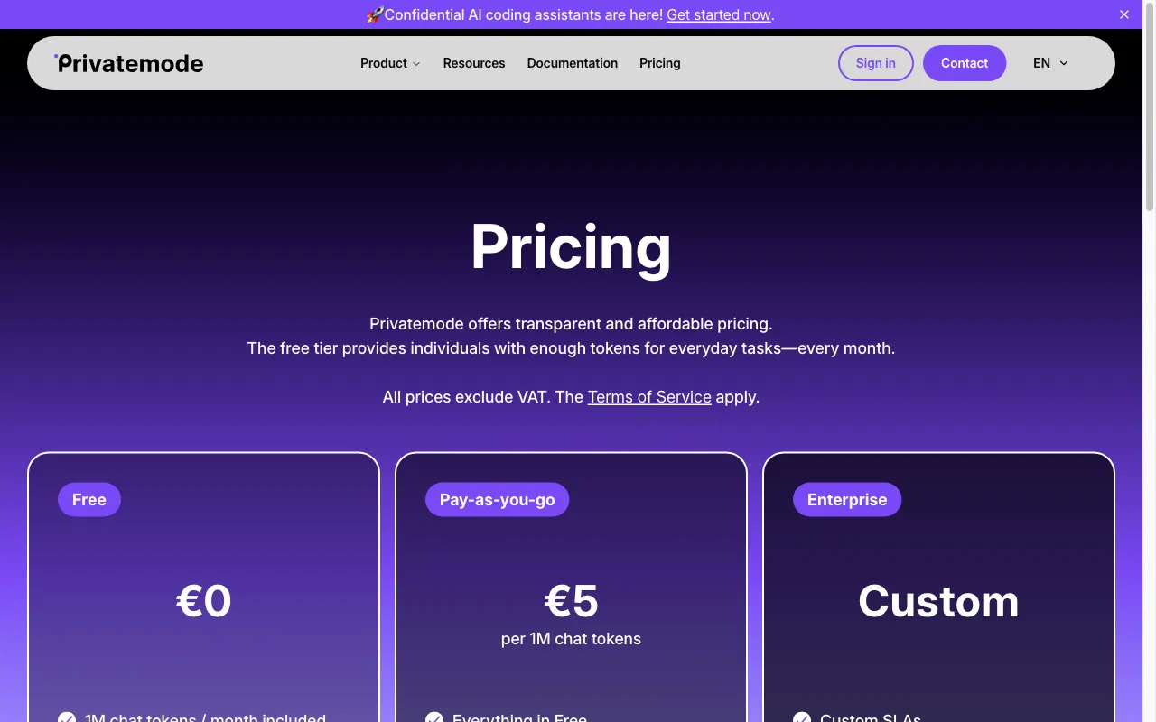 Privatemode AI — pricing page