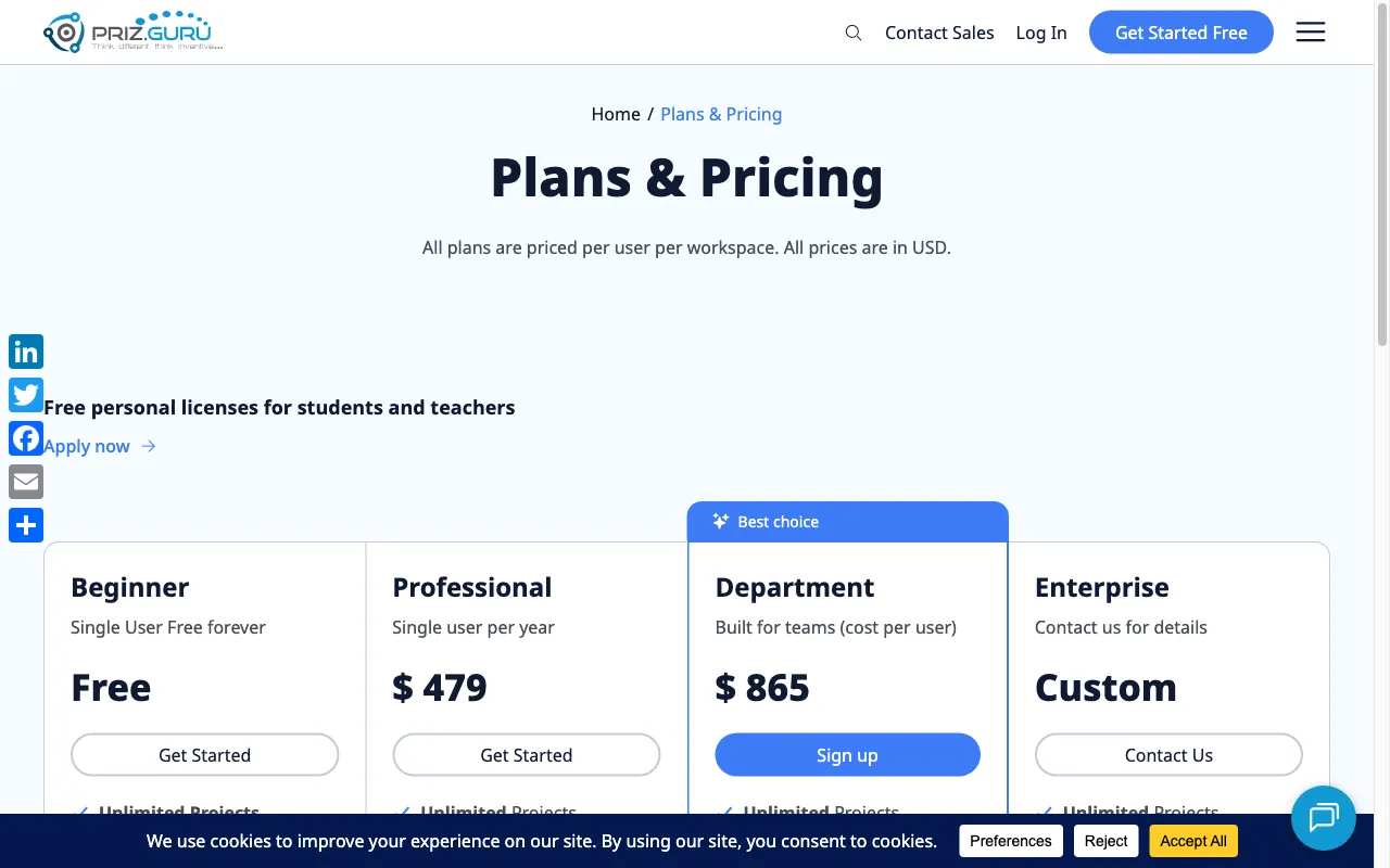 Priz Guru — pricing page