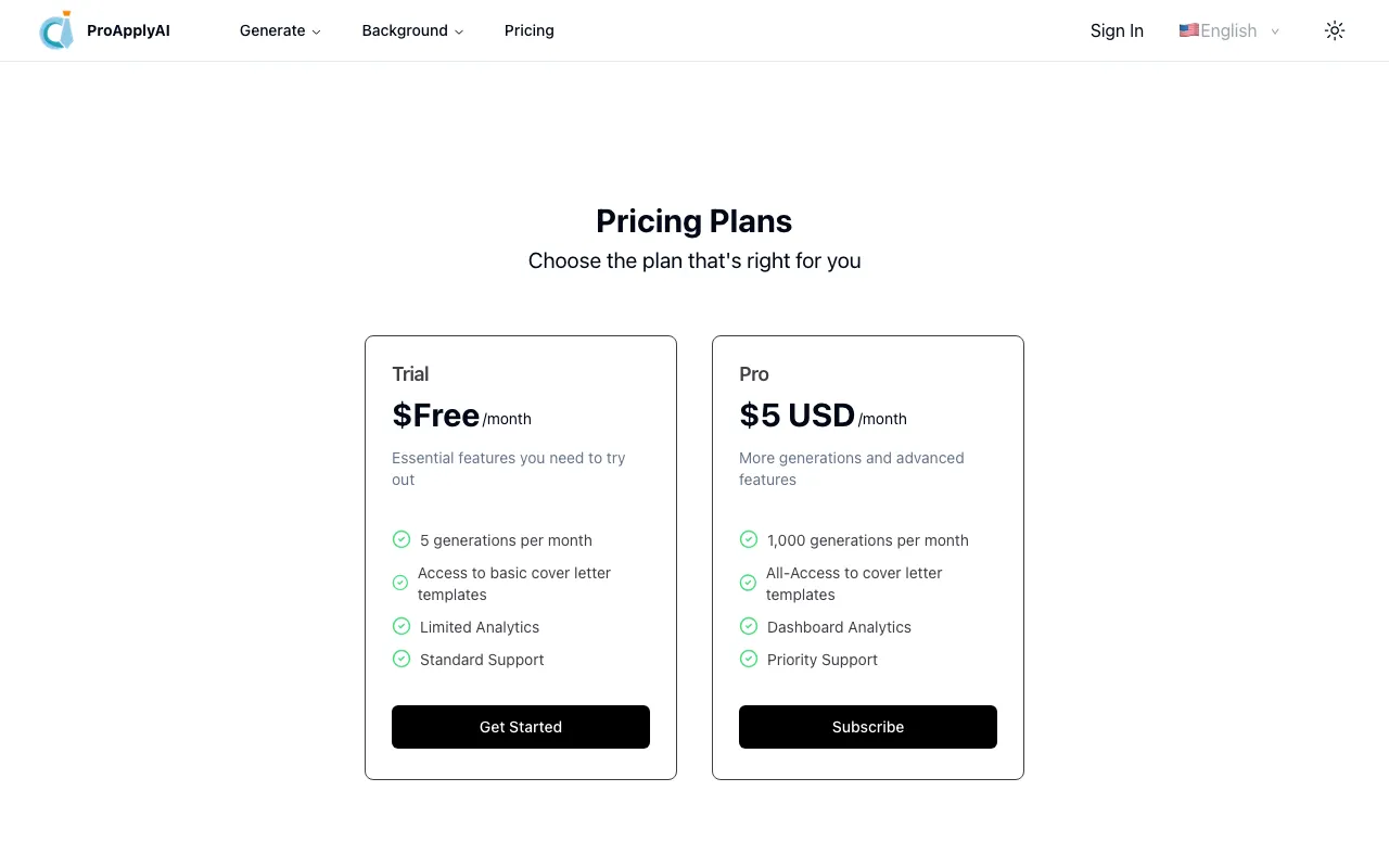 ProApply.AI — pricing page