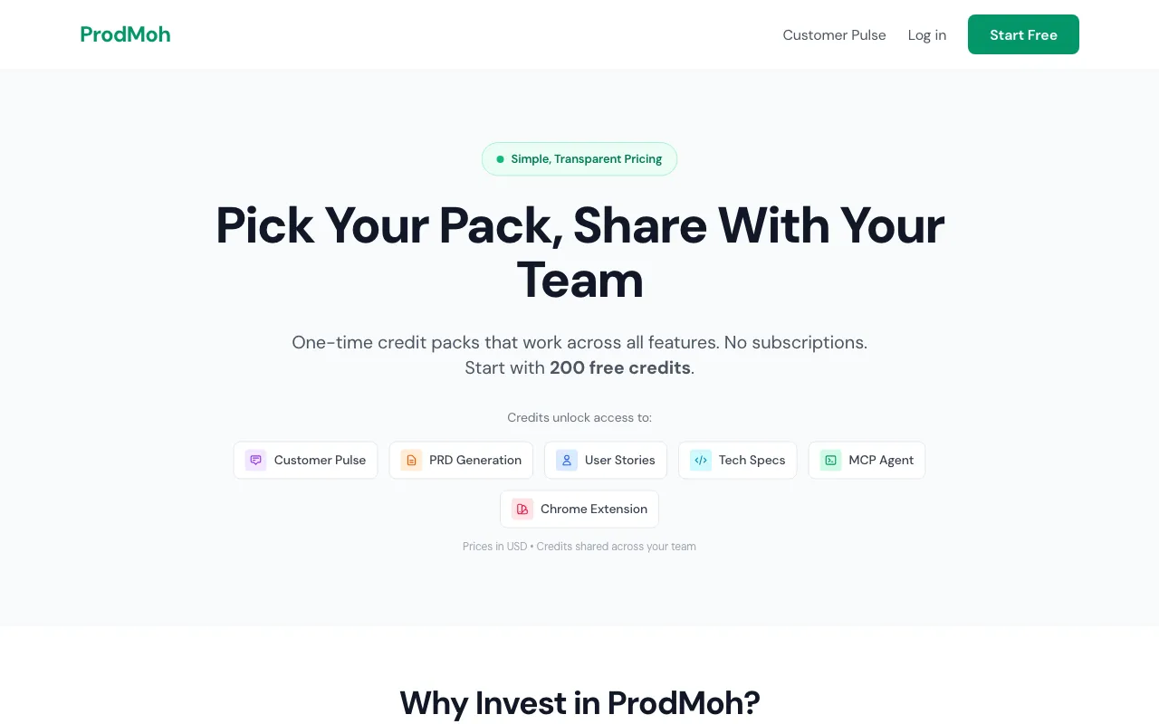 ProdMoh AI — pricing page