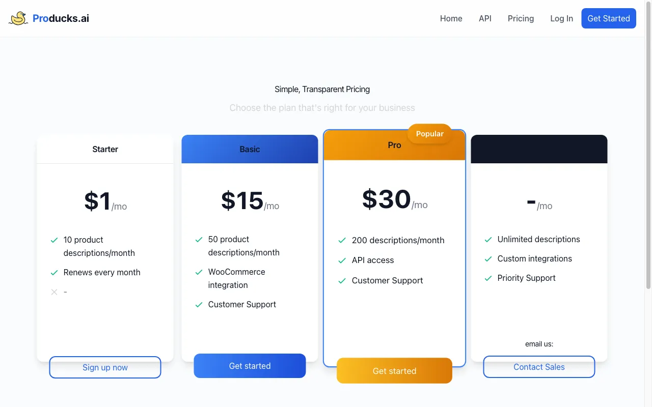 Producks AI — pricing page