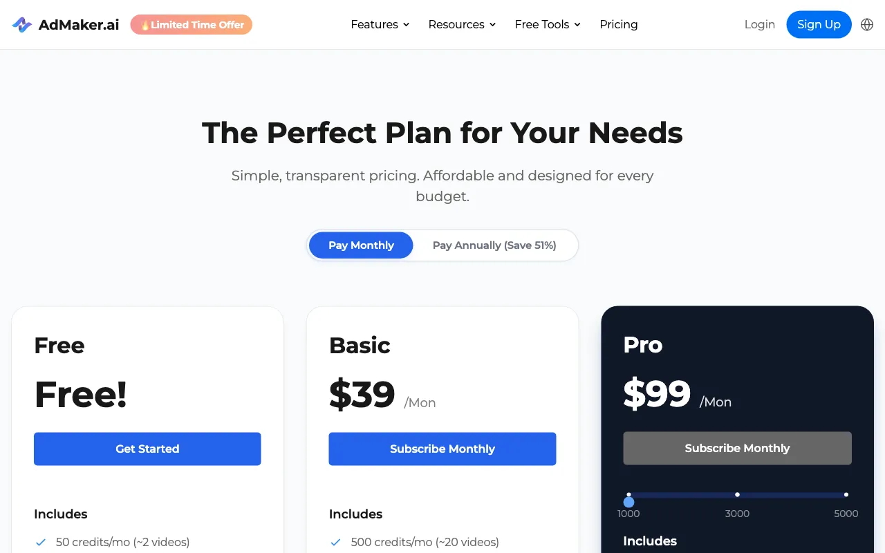 AdMaker.AI — pricing page