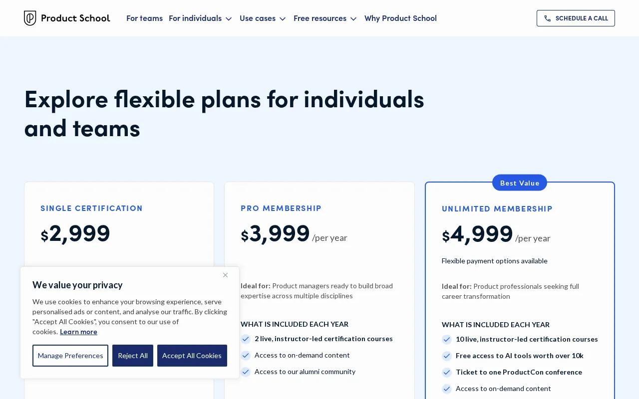 Product School — pricing page