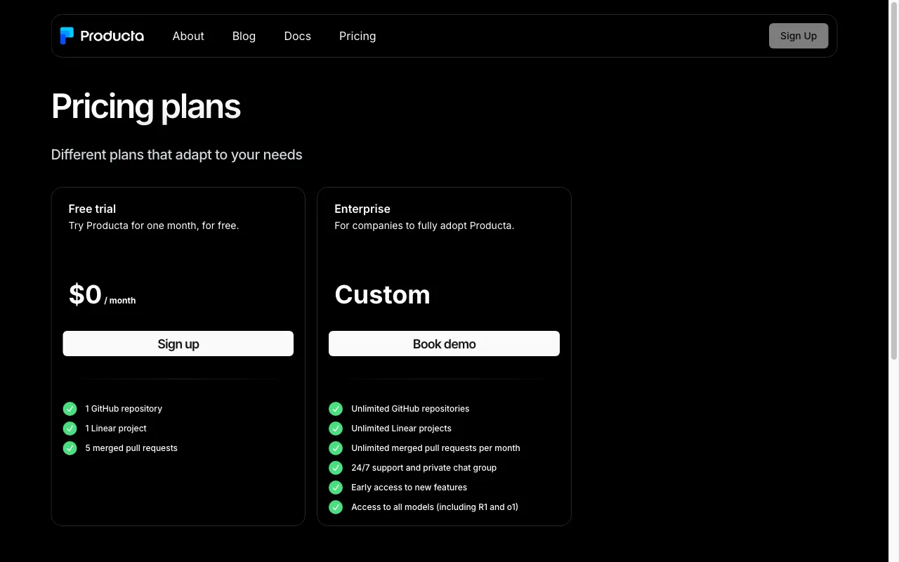Producta — pricing page