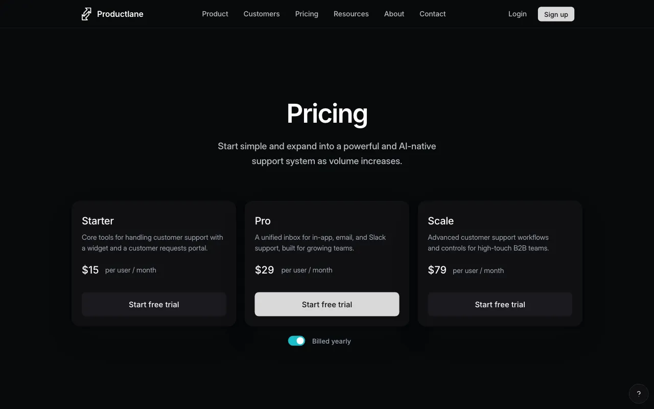 Productlane — pricing page