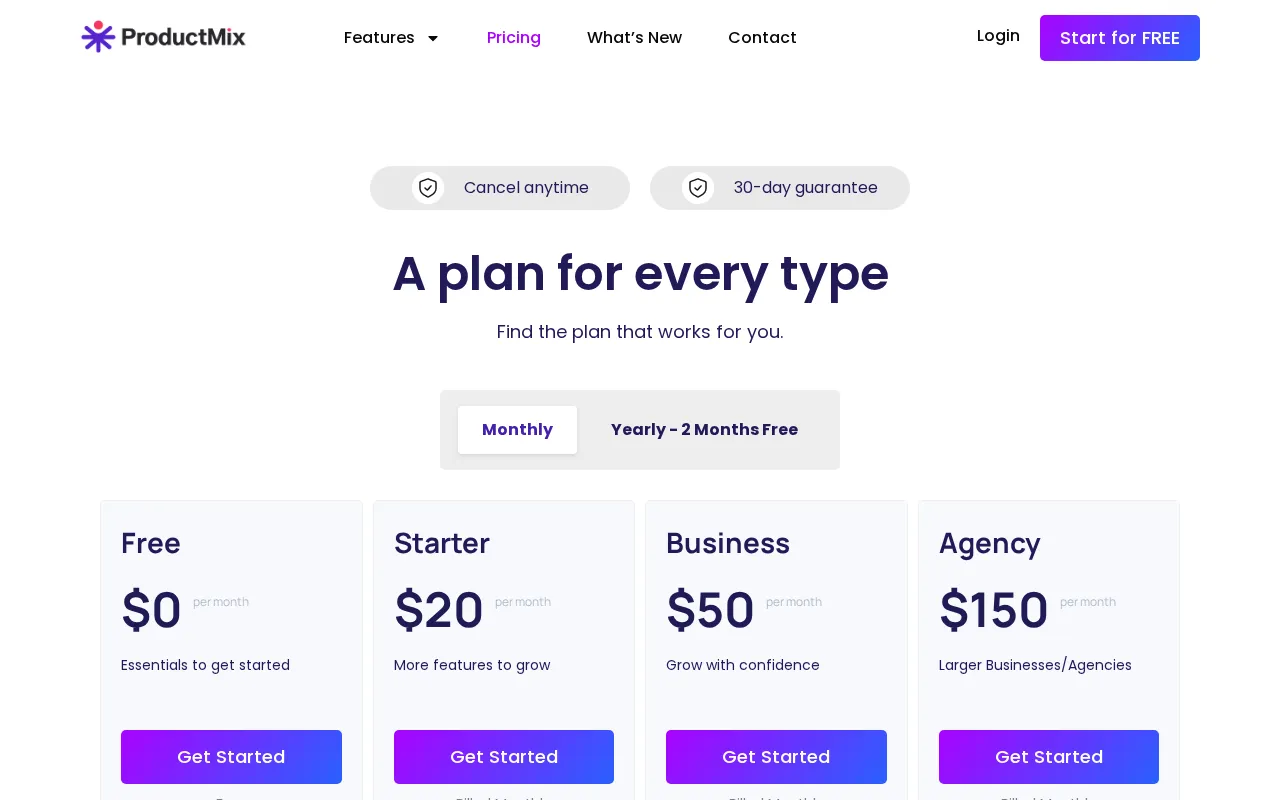 ProductMix — pricing page