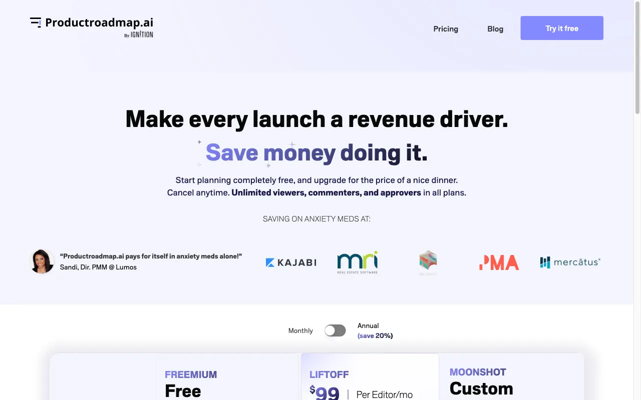 Productroadmap.ai (by Ignition) — pricing page