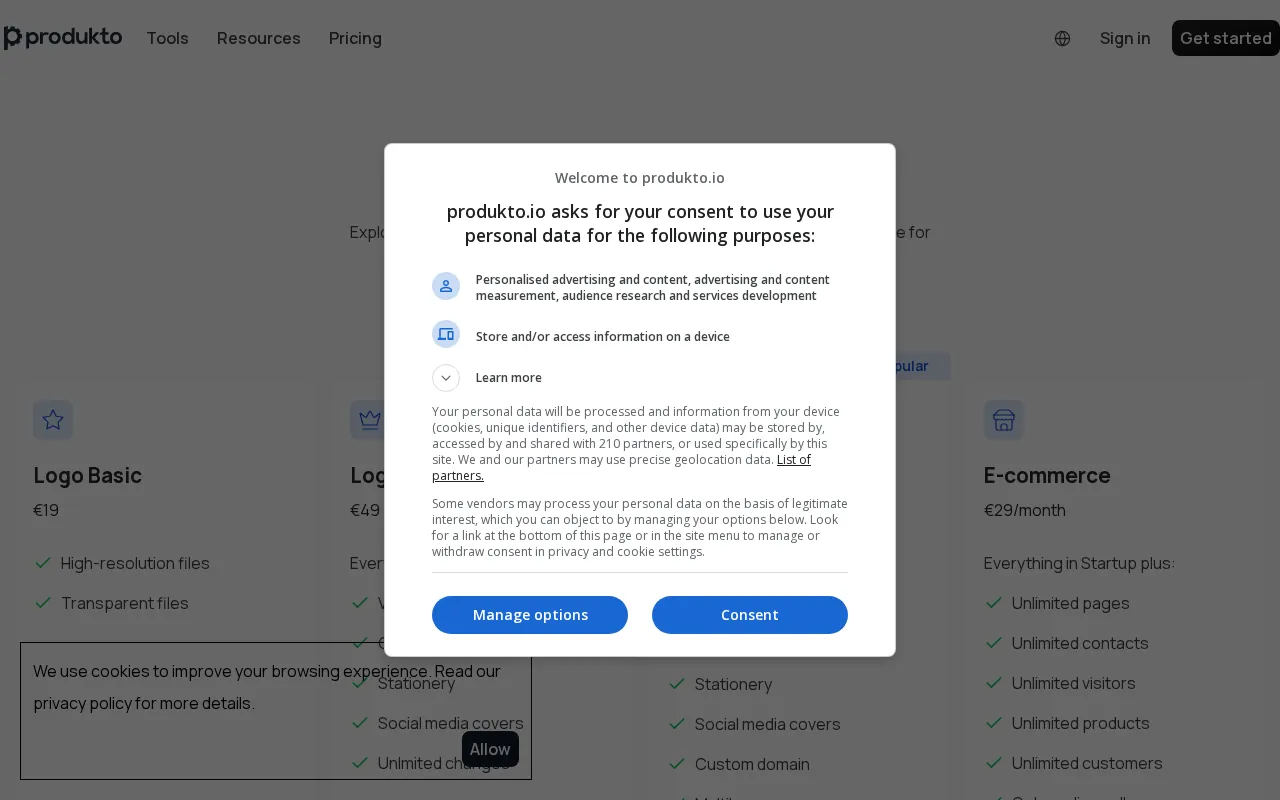 Produkto — pricing page