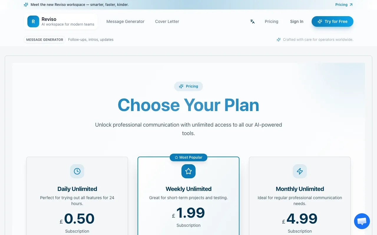 Reviso — pricing page