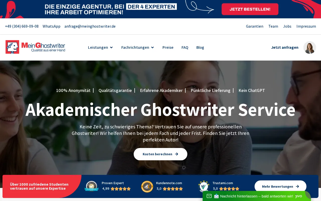 Professionelle Agentur für Ghostwriter Service - Akademisches Ghostwriting — preview screenshot