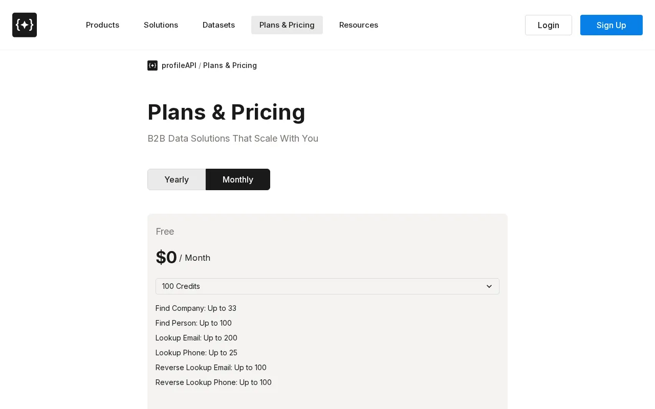 profileapi.com — pricing page