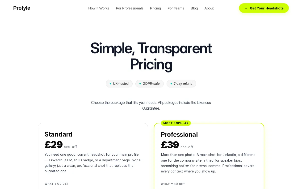 Profyle — pricing page