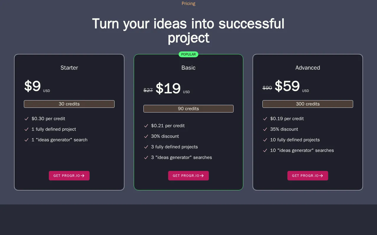 Progr.io — pricing page