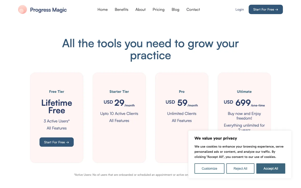 ProgressMagic — pricing page