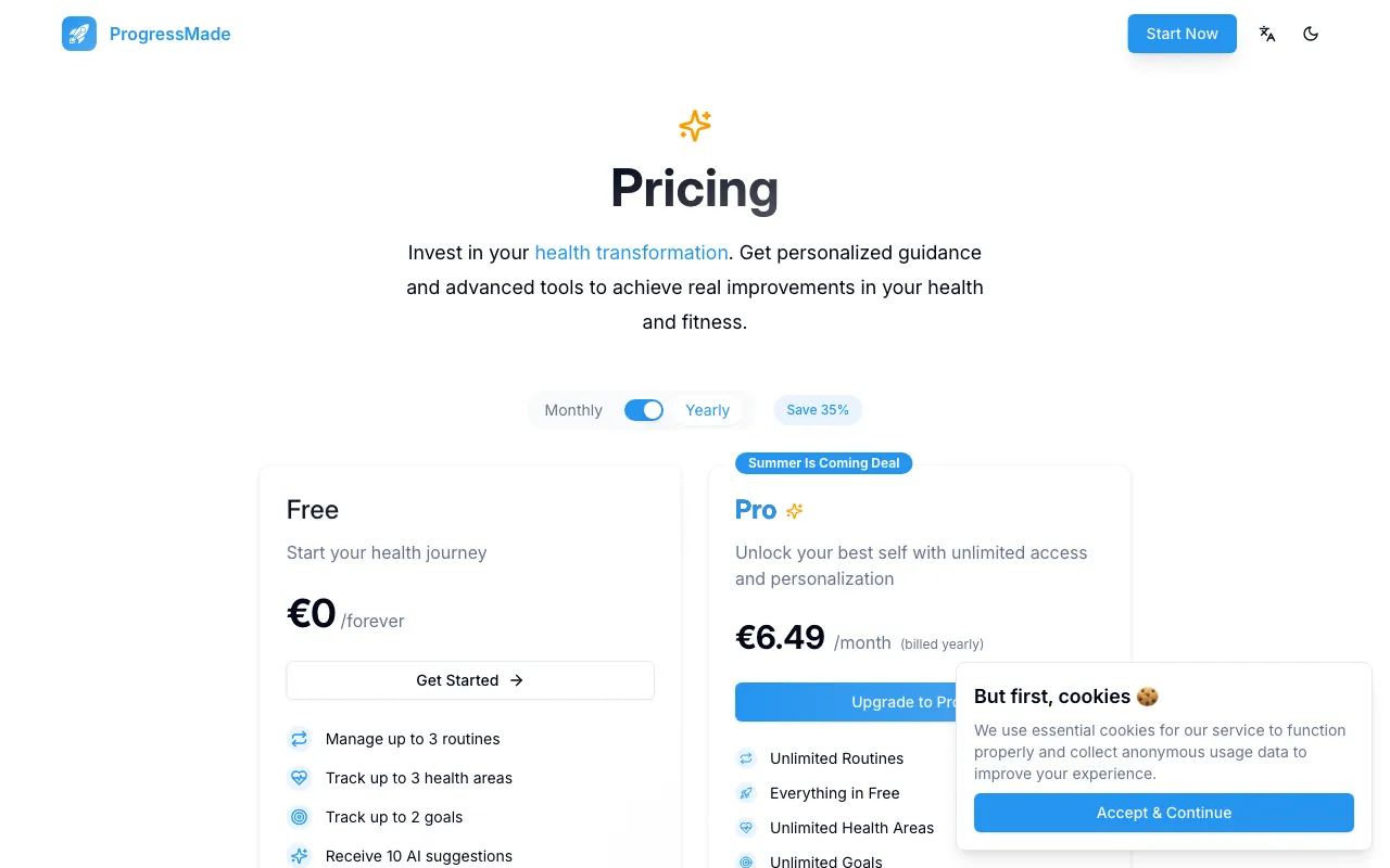 ProgressMade.ai — pricing page