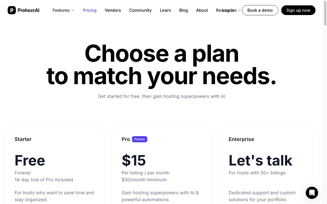 ProhostAI — pricing page