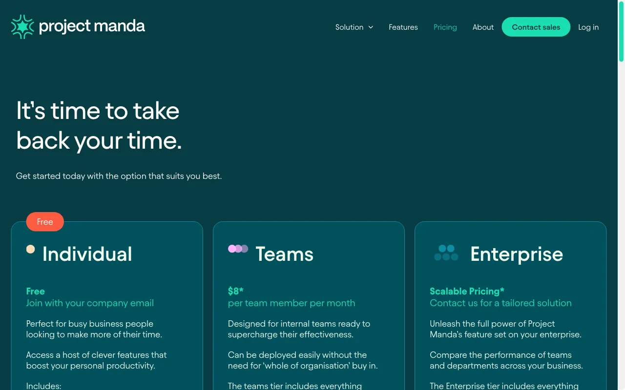 Project Manda — pricing page